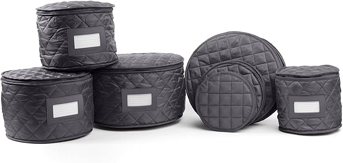 Covermates Keepsakes Dish Storage Set – Padded China & Dinnerware Storage Cases with Dividers, Cup & Stemware Storage, Quilted Polyester Protection, ID Window, Slate
