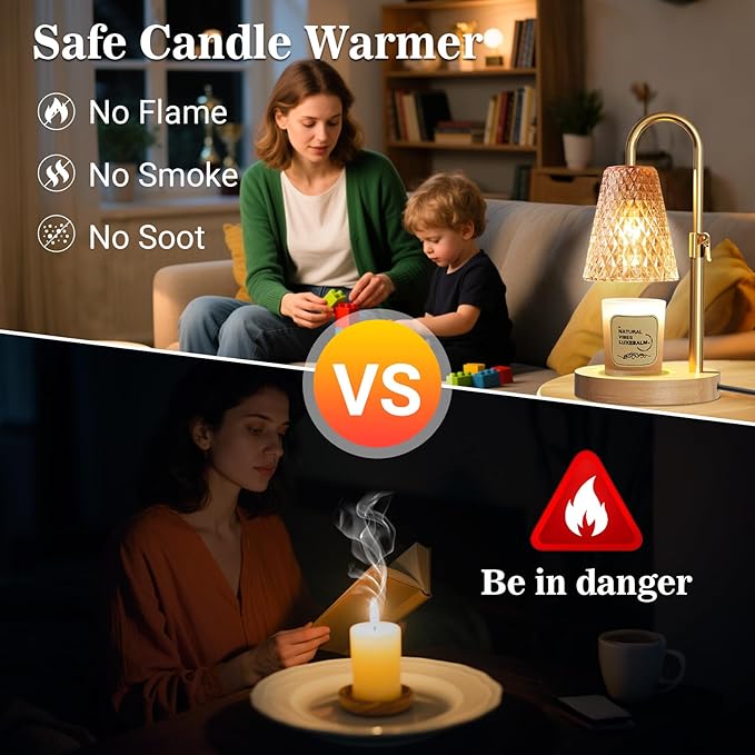 Hyrion Candle Warmer Lamp with Timer Dimmer, Adjustable Height Wax Warmer for Scented Jar Candles, Flameless Candle Melter with 2 Bulbs, Perfect Housewarming, Birthday Gifts for Women, Mom, Home Decor