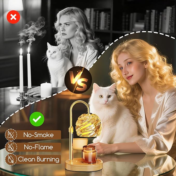 Candle Warmer Lamp with Timer Dimmer, Electric Candle Warmer with Adjustable Height for Home Decor, Office, Valentines Birthday Gifts for Women Men Mom, Wax Melter for All Jar Sizes, 2Bulbs, Gold