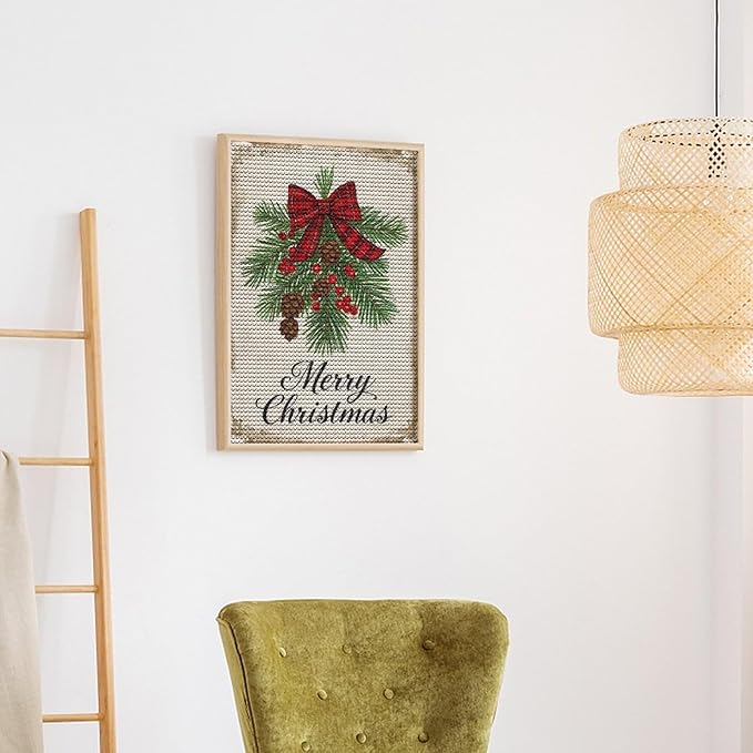 AIVKIEJK Diamond Painting Kits for Adults - Merry Christmas Holly, Pine Cones & Red Plaid Bow Painting DIY 5D Full Drill Diamond Dots Paintings with Diamonds Gem Art and Crafts Home Decor 8"x12"