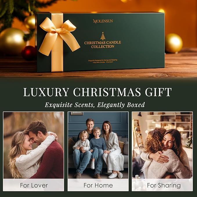 Valentine's Day Candles Gift Set, 3 Pack 30oz Scented Candles for Home, Soy Candle Scents of Apple Cider/Gingerbread/Fir, Luxury Gift Box, Holiday Birthday Gifts for Women & Men