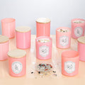 12Pcs Assorted Pink Glass Candle Jars with Wooden Lids for Making Candles, 10 OZ Empty Candle Jars with Labels and 100g Crystal Rocks, Candle Making Supplies Candle Containers for Home DIY & GIFTS