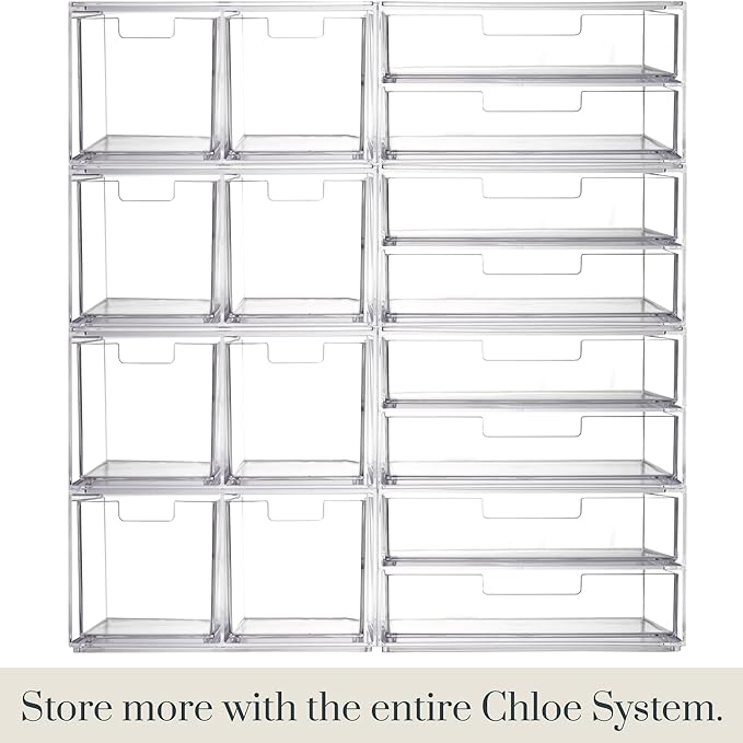 STORi Chloe Stackable Makeup Holder & Drawer Organizer Set, Clear, BPA-Free Plastic, Made in USA, Organize Brushes, Cosmetics & Beauty Essentials