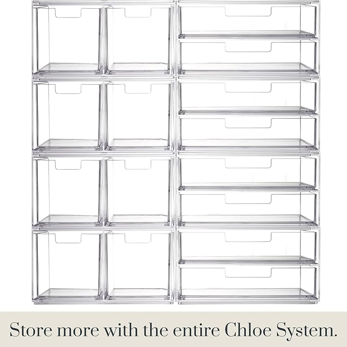 STORi Chloe Space-Saving Clear Drawer Organizer (4 Wide Drawers) Sort Office, Kitchen, Beauty Supplies, Makeup, Pens, Jewelry, Stationary, Made in USA