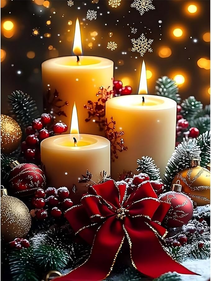cviokrdu Christmas Diamond Art Kits for Adults, Candle Diamond Painting Kits for Adults, Christmas Round 5D Gem Painting Kit Arts for DIY Crafts Gift Home Wall Decor 12x16inch