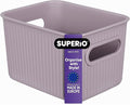 Superio Ribbed Collection - Decorative Plastic Basket Open Home Storage Bins Organizer, Small Lilac Purple (1 Pack) Container Boxes for Organizing Closet Storage Bins for Shelves 1.5 Liter