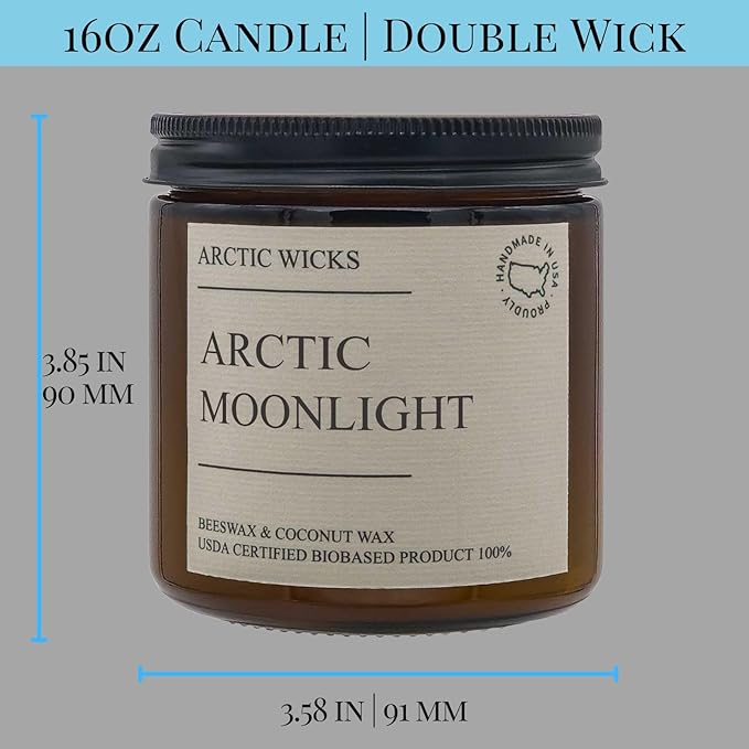 Arctic Moonlight Candle | 16oz Amber Jar | Arctic Wicks Non-Toxic Scented Coconut & Beeswax Candle | Moonflower, Floral, Winter Scented Non-Toxic Clean Burning | 100% USDA Certified Biobased