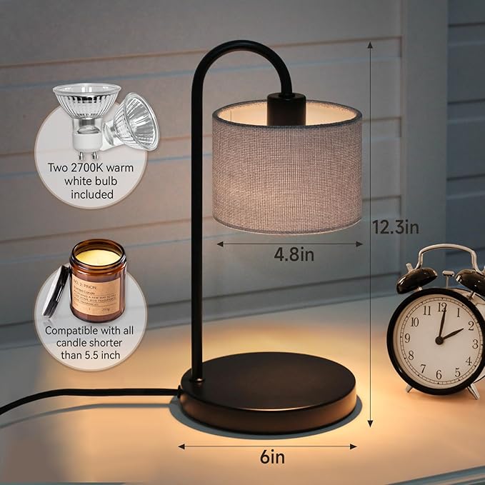 FINCMY Candle Warmer Lamp with Timer, Dimmable Candle Wax Warmer Electric Candle Lamp for Scented Candles with 2 Bulbs, House Warming Gifts Birthday Gifts for Women Bedroom Home Decor - Gray
