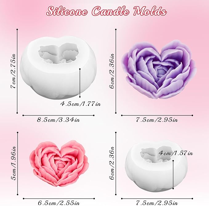 Rose Candle Molds, Love Rose Flower Silicone Molds for Candle Soap Making DIY Heart Epoxy Resin Casting Valentine’s Day Mother’s Day Gift