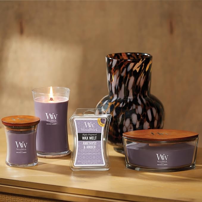 WoodWick Amethyst & Amber Gifts for Women and Men, 16 oz Ellipse Candle with Crackling Wick