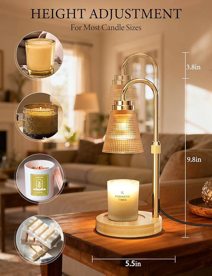 Candle Warmer Lamp with Timer Dimmable, Adjustable Height Wax Melts Warmer for Jar Candles, Housewarming, Birthday, for Women and Mom, Home Decor
