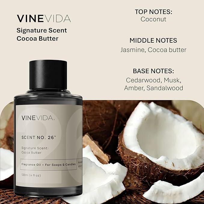VINEVIDA [4oz] Cocoa Butter Fragrance Oil for Candle Making and Soap Making - Premium Candle Scents for Soy Candles
