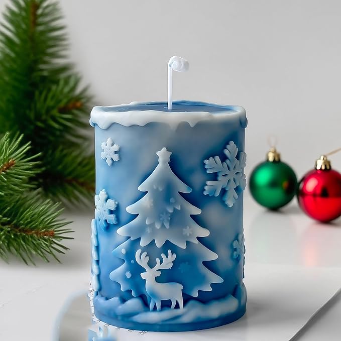 Christmas Deer Snowflake Santa Cylinder Candle & Resin Mold - Resin Casting Silicone Molds for Home Decor & Candle Making Wave Spiral Mold