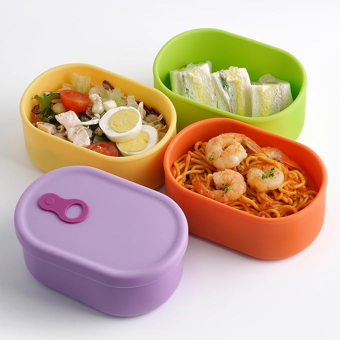 Premium Korean-Made Silicone Airtight Food Container with Steam Vent – BPA Free, Leakproof, Microwave & Freezer Safe Meal Prep. & Leftovers Storage (4p Multi-Color Set, 22 floz (650ml))