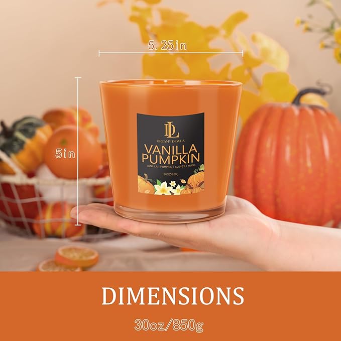 Large Candle Vanilla Pumpkin Scented, 4 Wick Natural Soy Candles for Home Scented, 30oz Big Candle Long Lasting, Home Aromatherapy Candles Housewarming Gift for Women Men