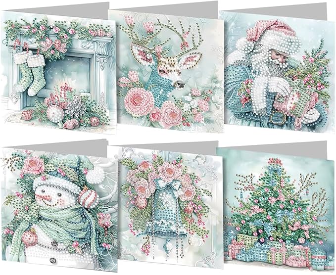 6PCS DIY Art Greeting Cards Winter Christmas Congratulations Cards Gifts for Home Wall Decor and Office Display Perfect DIY Craft Gift for Adults and Kids