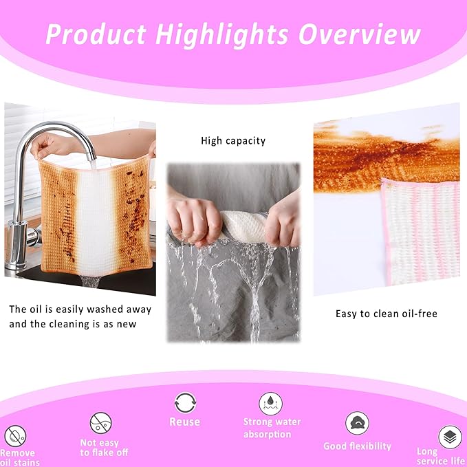 10 Packs Wood Fiber Cleaning Cloths,Household Super Absorbent Cleaning Cloth,No Oil Stains,Reusable Glass Cleaning Rag,Multifunctional Microfiber Towel for Kitchen,Car,Window-Colorful 30*30CM