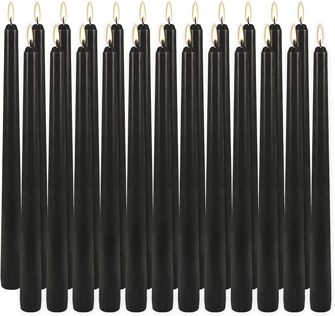 24Pack 10inch Black Taper Candle-Unscented and Smokeless-8hours Long Burning time,Dripless,Ideal for Halloween Taper Candles, Weddings, Dinner,Parties