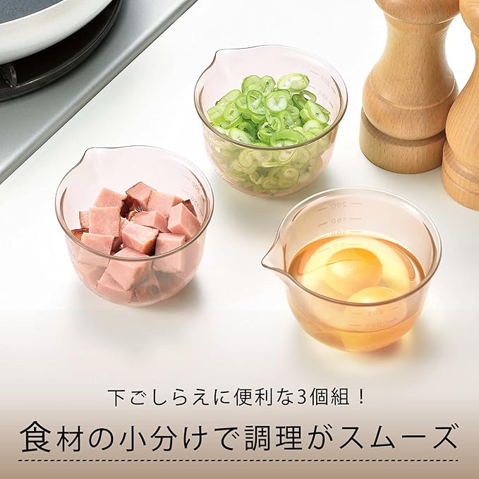Shimomura Planning 39401 Bowls, Microwave Safe, Dishwasher Safe, Set of 3, For Microwave Use, Dishwasher Safe, Graduated Marks, Includes Pourer, Divided Bowls, 8.4 fl oz (240 ml) 39401