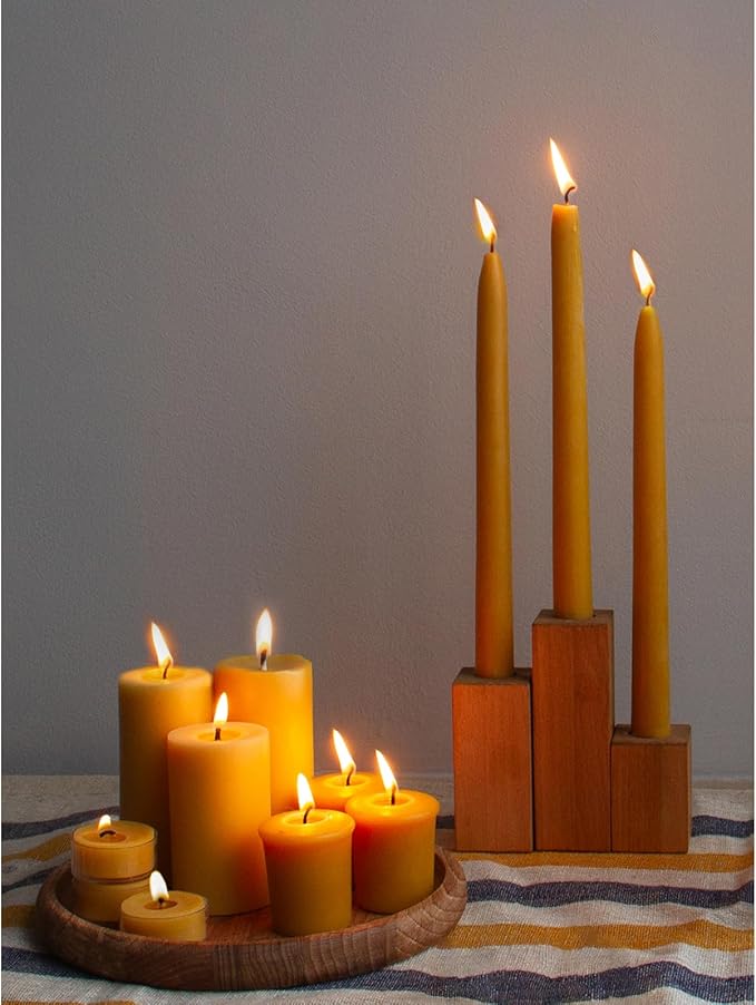 CANDWAX Pure Beeswax Pillar Candles 1.8x3 inch Set of 3-25 Hours Burning Handmade Yellow Candles - Smokeless Pure Bees Wax Candle Home Décor