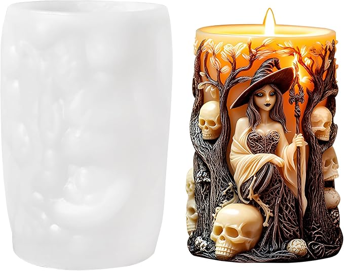 Witch Candle Silicone Molds Resin Casting Mould for for DIY Halloween Candles Polymer Clay Crafting, Home Décor, and Gifts
