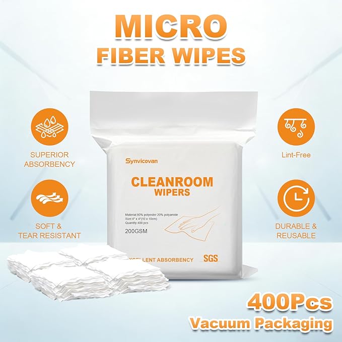Microfiber Wipes 4"x4"(400 Pcs,Class 100, 200GSM) Superfine Lint Free Cloths Cleaning and Drying Cloths Reusable Ultra Absorbent for All Surface Types