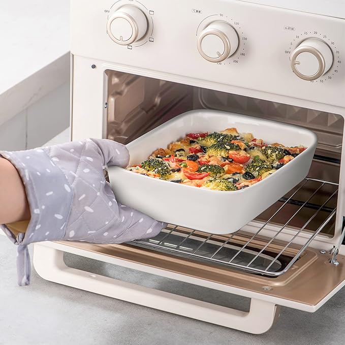 UNICASA Ceramic Oven Dishes, Set of 3 Lasagne Dishes 1000/2000/3500 ML, Rectangular Casserole Dishes, Non-Stick Reactive Glaze, White Casserole Oven