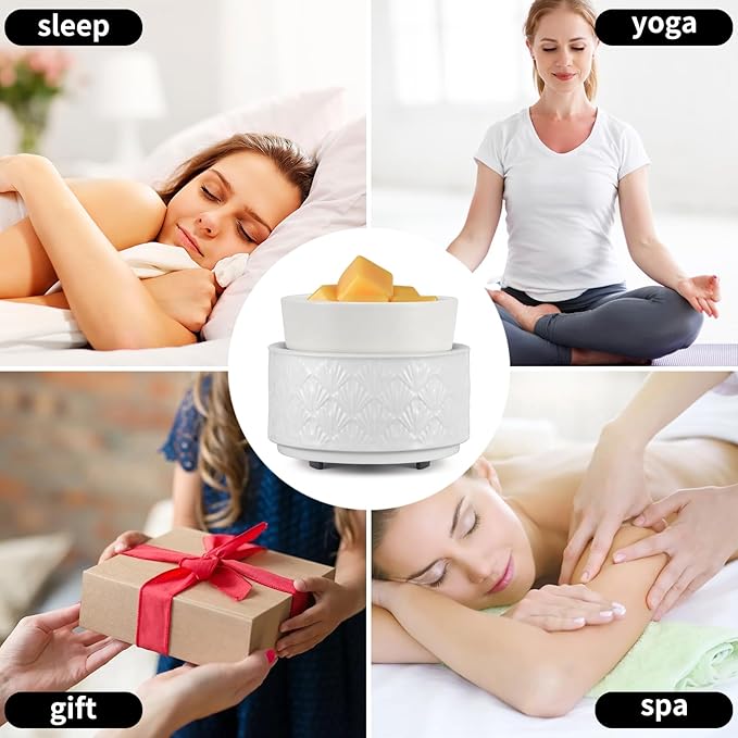 mocosa Ceramic Wax Warmer Wax Melt Warmer for Scented Wax 3-1 Electric Candle Warmer Home Fragrance Wax Burner for Mom Women(White-Fan Shaped)