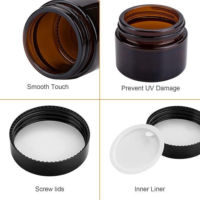 Encheng Cosmetic Jars, 40 Pack of 2oz Amber Round Glass Jars, with Inner Liners and black Lids,Empty Cosmetic Containers,Cream jars