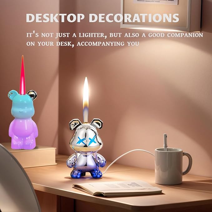 Cute Animal Soft Flame Lighter Cool Creative Design Lighters Butane Refill，Kawaii Cartoon Lighter Accessories，Unique Keychain Lighters for Women Birthday Candles BBQ (Without Butane Gas） (14)