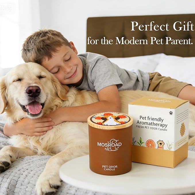 Pet Odor Eliminator Candle – Fresh Citrus, 60-Hour Long Burn Time, Plant Based Pet Safe Soy Wax Candles for Home Scented, Cat & Dog Friendly Odor Eliminating Candle Gift