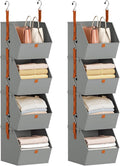 Hanging Closet Organizer 4 Tier - Clothes Hanging Shelves, Space-Saving Closet System, Fabric Storage Bins Bedroom Organization, Collapsible Baskets for Home, Dorm, Rv, Grey, 8 Pack