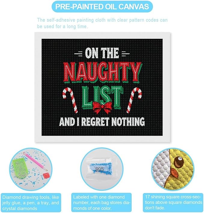 AIVKIEJK Diamond Painting Kits for Adults - On The List of Naughty and I Regret Nothing Christmas Painting DIY 5D Full Drill Diamond Dots Paintings with Diamonds Gem Art and Crafts Home Decor 16"x20"