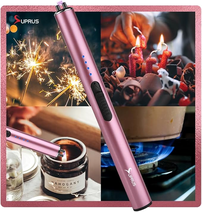 SUPRUS Electric Arc Windproof Flameless USB Rechargeable Lighter with Safety Lock for Candle (Pink)