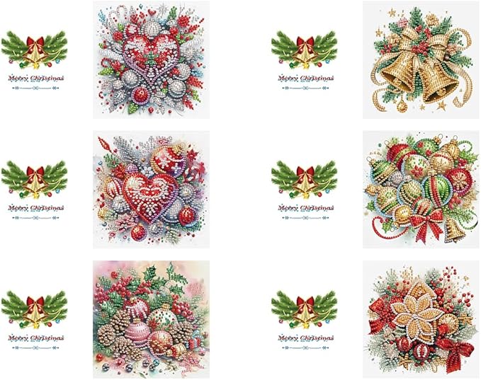 6PCS DIY Christmas Diamond Art Cards with Envelopes, Holiday Greeting Cards Kit for Adults, Festive Christmas Diamond Art Kits for Adults