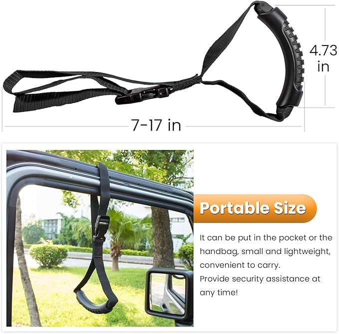 E-cowlboy Auto Cane Grab Bar - Portable Standing Aid Nylon Grip Mobility Assist Device (Black, 2 Pack)