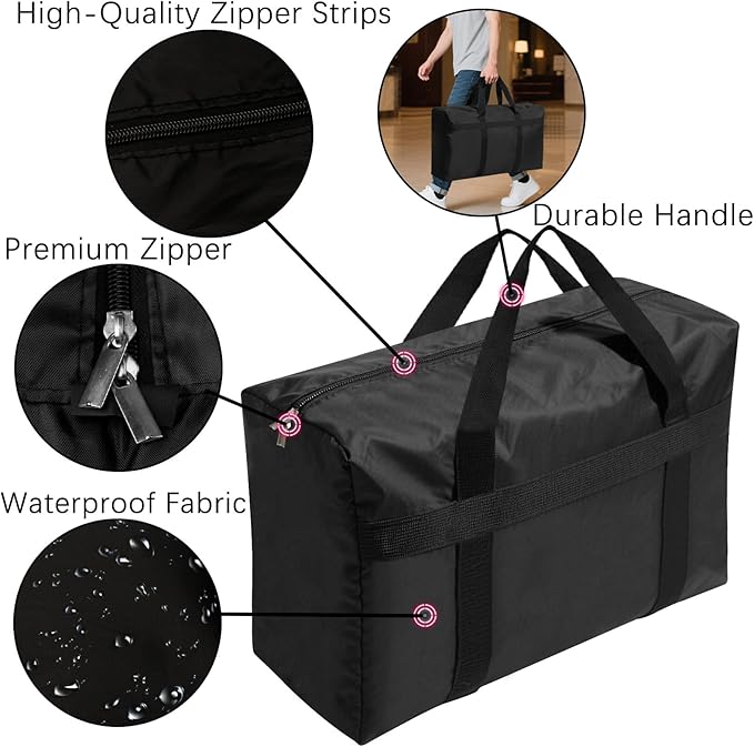 Extra Large Moving Bags with Strong Zippers, Storage Bags with Carrying Handles, Duffle Bag Packing Bags for Moving, Storage, Travel and Camping, Storagebag Totes for Space Saving