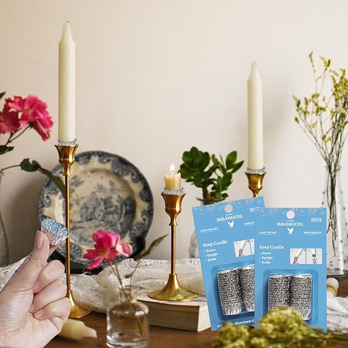 Taper Candle Fittings Protective Candle Holder Liner for Upright Candles Aluminum Foil Candle Holder for Wedding Holiday Party Church Home Decoration 60x