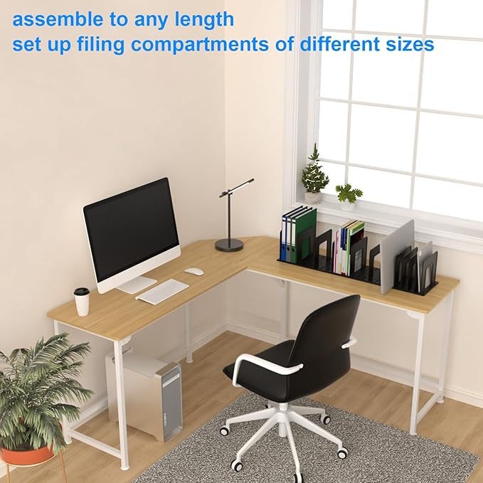Adjustable Vertical File Sorter Sturdy Plastic Expandable Upright File Holder, Desktop Binder Organizer, School Office File Organizer Bookshelf Divider, Assemble Easily Endlessly, Black
