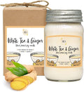 Aira Soy Candles - Organic, Kosher, Vegan, in Mason Jar w/Therapeutic Grade Essential Oil Blends - Hand-Poured 100% Soy Candle Wax - Paraffin Free, Burns 110+ Hours - White Tea & Ginger -16 Ounces