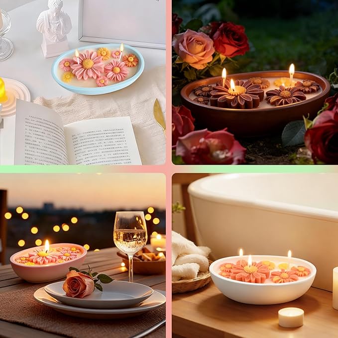 Daisy Candle Molds, 4Pcs Daisy Flower Silicone Molds for Candle, Boat Shaped Candle Vessel Mold Set for Scented Candle Making, Soap, Resin, DIY Handmade Aromatherapy Mothers Day Gifts