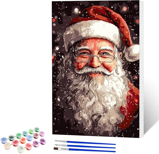 NAIMOER Christmas Santa Claus Paint by Numbers Kits for Adults Beginner with Wooden Framed, Color by Numbers on Canvas Painting Kits for Adults, Easy Paint DIY Acrylic for Home Wall Decor 8X12 Inch