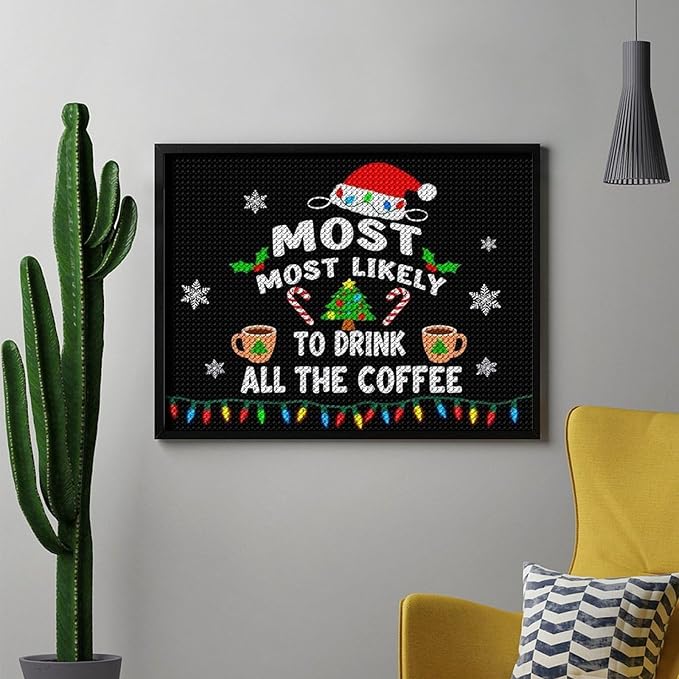AIVKIEJK Diamond Painting Kits for Adults - Christmas Most Likely to Drink All The Coffee Painting DIY 5D Full Drill Diamond Dots Paintings with Diamonds Gem Art and Crafts Home Decor 12"x16"