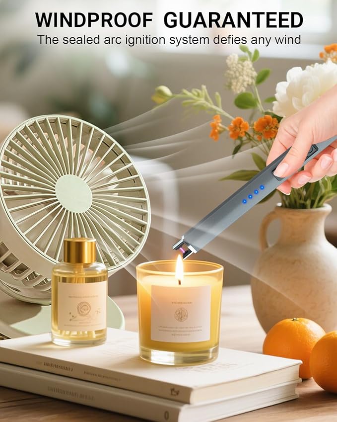 FUKKUDA Electric Candle Lighter with Safety Switch - USB Rechargeable Windproof & Flameless Plasma Arc Lighter for Easter Basket Stuffers (Space Grey)