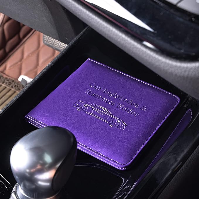 HerriaT Car Registration and Insurance Card Holder - Leather Vehicle Glove Box Automobile Documents Paperwork Wallet Case Organizer for ID, Driver's License, Key Contact Information Cards - Men&Women