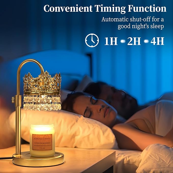 Candle Warmer Lamp with Timer Dimmer Adjustable Height with 2 Bulbs Crystal Candle Lamp Elegant Home Decor for Valentine's Day Gift Wax Melt Warmers for Women Birthday Gift (Gold)