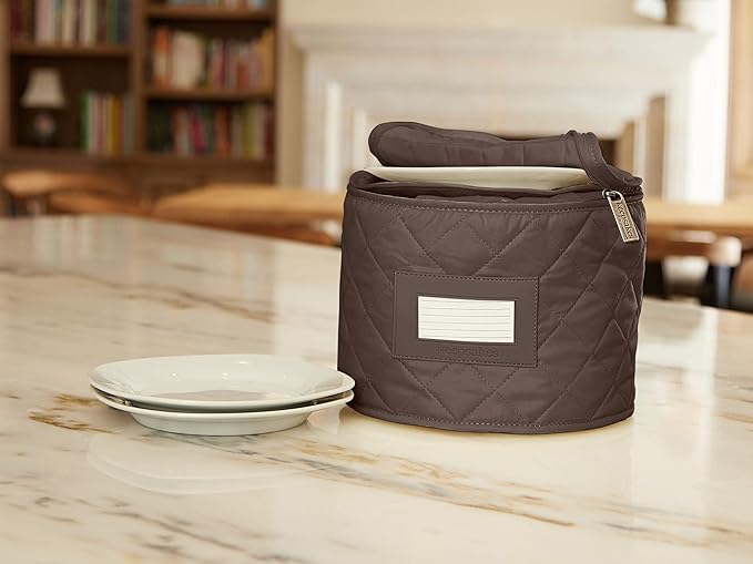 Covermates Keepsakes Dish Storage Case – Padded China & Dinnerware Organizer, Quilted Polyester Protection, ID Window, Zipper Closure, Machine Washable, Bronze