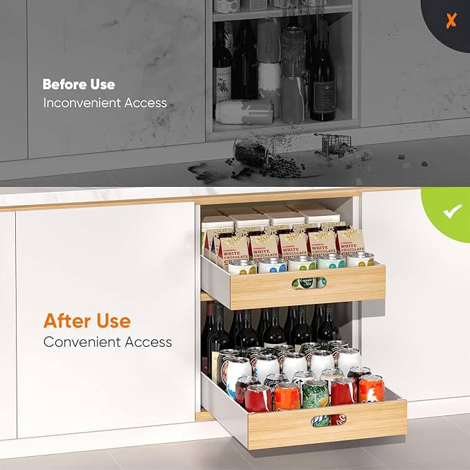 POKIPO Pull Out Drawer for Cabinet, Metal Slide Out Shelf Fixed with Adhesive Nano Film, 1 PCS Multi-Purpose Cabinet Organizer for Kitchen, Pantry and Office, XX-Large