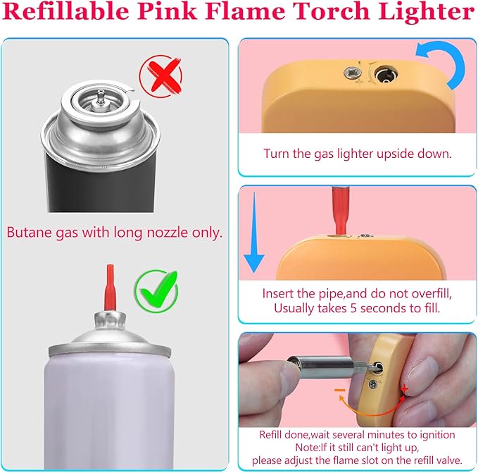 2 Pack Pink Flame Torch Lighter, Cute Lighter, Refillable Butane Lighter,Windproof Torch Lighter for Outdoor Camping BBQ,Nice Gift for Girls,Women on Birthday,Anniversary Orange Pink Without Butane