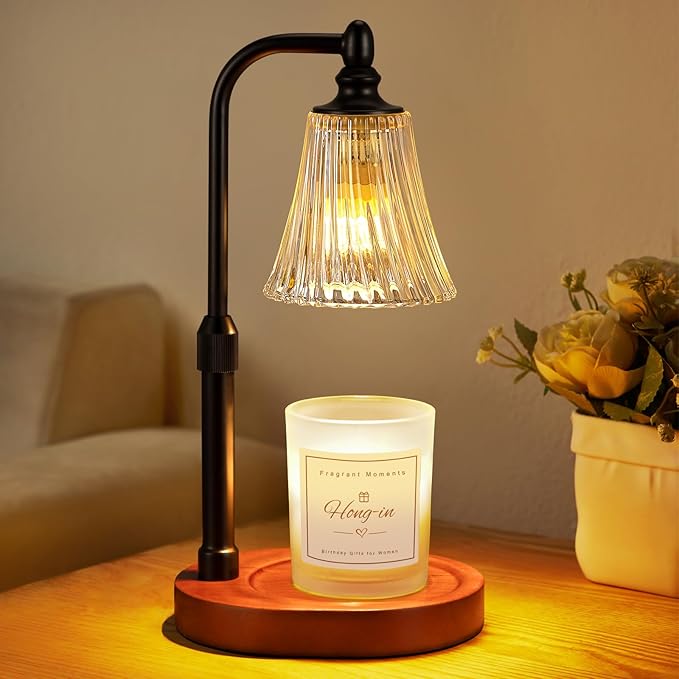 Black Walnut Candle Warmer Lamp with Timer Dimmable,Birthday Gifts for Women,Adjustable Height Wax Melt Warmer for Jar Candles,House Warming Gifts New Home,Ideal for Office,Dorm,Bedroom Home Decor